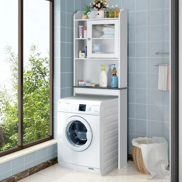 Meuble de Rangement Au-dessus Des Toilettes Etagère de Salle de Bains Wc Buanderie en Mdf 60x19x173cm Blanc