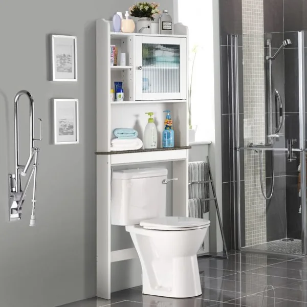 Meuble de Rangement Au-dessus Des Toilettes Etagère de Salle de Bains Wc Buanderie en Mdf 60x19x173cm Blanc