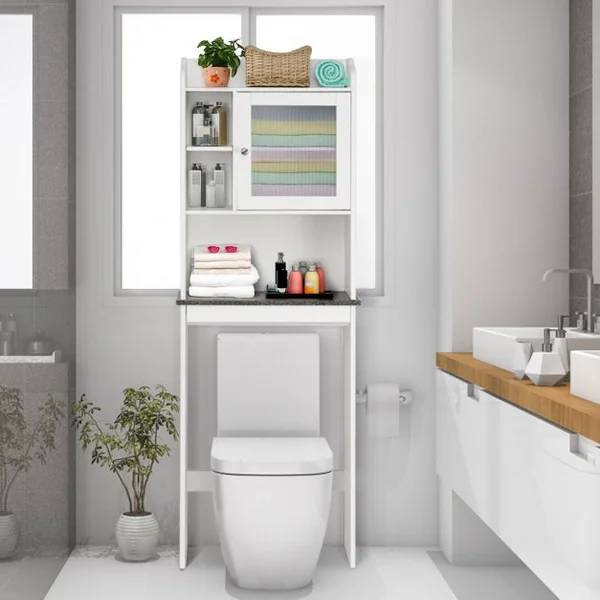 Meuble de Rangement Au-dessus Des Toilettes Etagère de Salle de Bains Wc Buanderie en Mdf 60x19x173cm Blanc