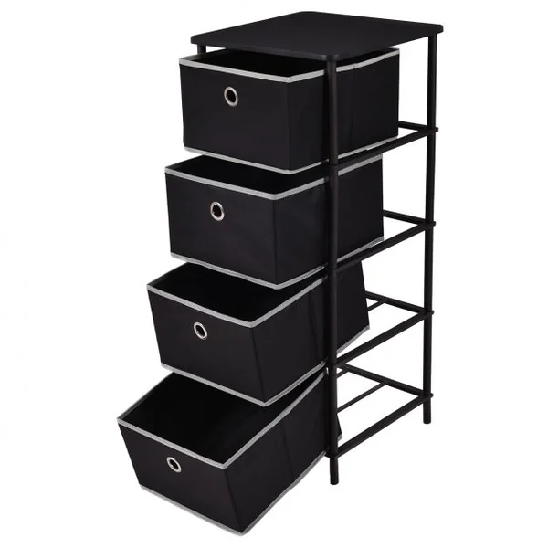Meuble de rangement avec 4 paniers Table de chevet Table de nuit Armoire avec 4 tiroirs amovibles, 40x40x96cm, Noir