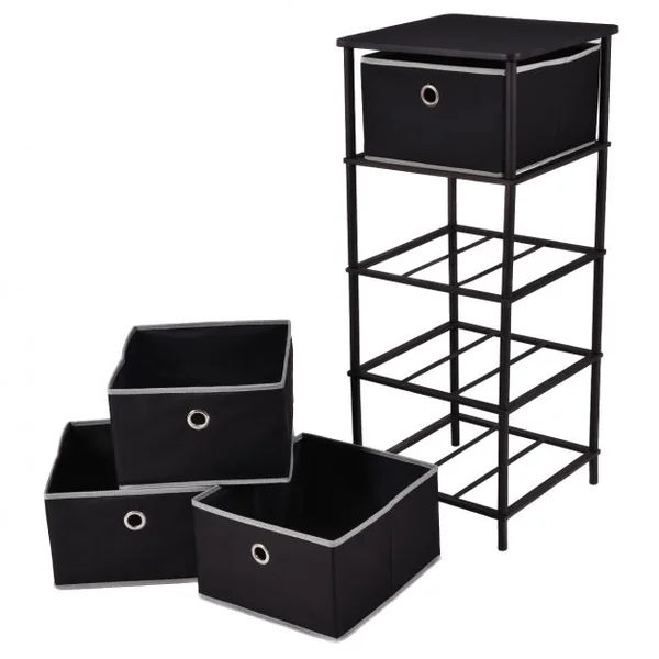 Meuble de rangement avec 4 paniers Table de chevet Table de nuit Armoire avec 4 tiroirs amovibles, 40x40x96cm, Noir
