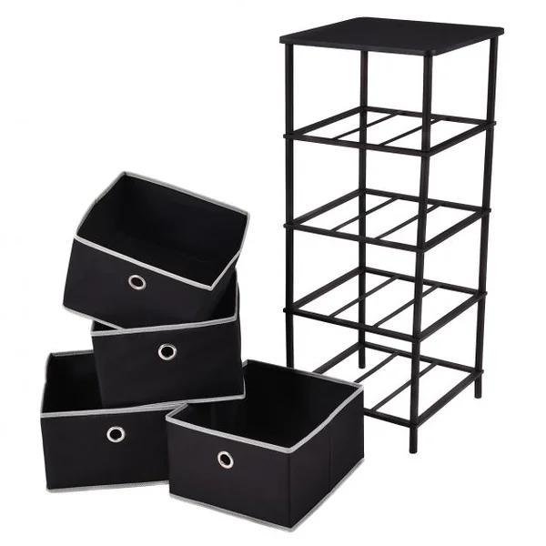 Meuble de rangement avec 4 paniers Table de chevet Table de nuit Armoire avec 4 tiroirs amovibles, 40x40x96cm, Noir