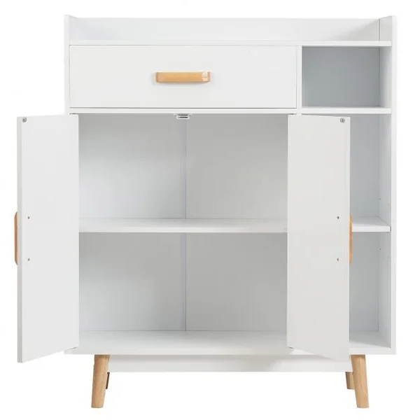 Meuble de Rangement Scandinave 1 Tiroir 2 Portes 3 Etagères 80 x 30 x 95 CM Blanc