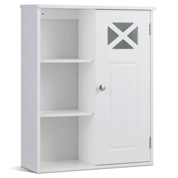 Meuble de Salle de Bain Mural Armoire Murale avec 1 Porte et 5 Étagères en MDF, 48,5x17,5x61cm, Blanc