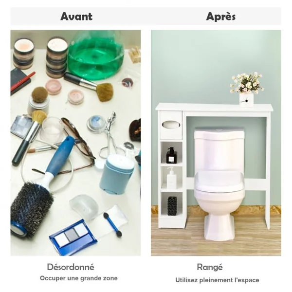 Meuble de Toilette WC Armoire de Rangement avec Etagère Ajustables et Porte-papier Blanc