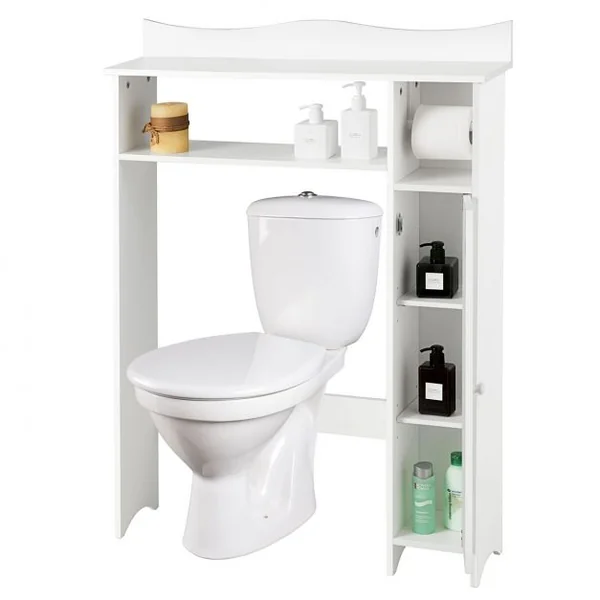 Meuble de Toilette WC Armoire de Rangement avec Etagère Ajustables et Porte-papier Blanc