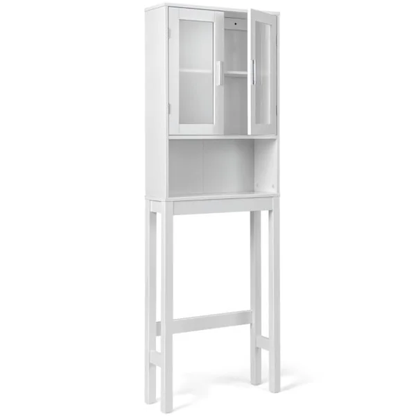 Meuble Dessus Toilettes WC 2 Portes Armoire de Toilette Étagère de Salle de Bain