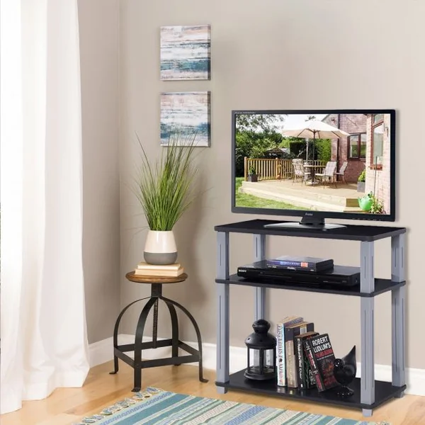 Meuble TV en Bois Étagère Ouverte de Rangement 60 x 29,5 x 56,85 cm Noir