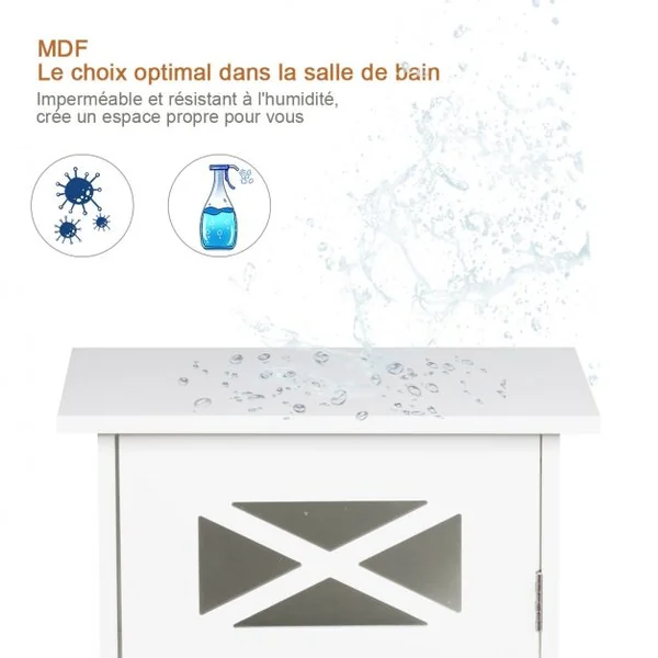 Meuble WC / Armoire de Salle de Bain avec 3 Tablettes de Rangement en MDF de Haute Qualité 38 x 30 x 81 cm Blanc