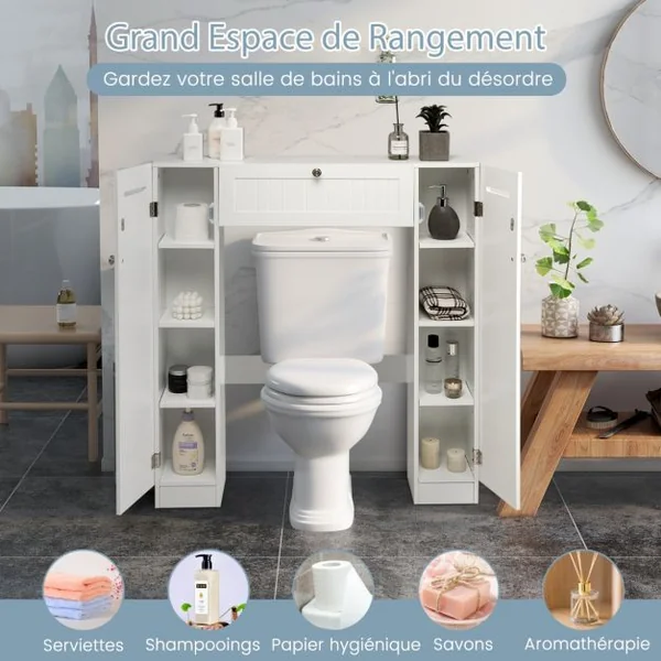 Meuble WC Armoire de Toilette Placard de Salle de Bains Étagère de Salle de Bain