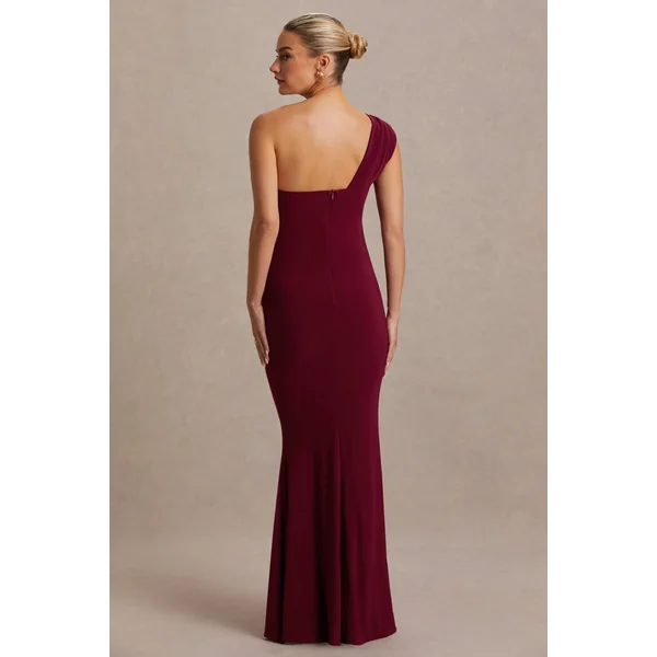 Mila | Robe longue bordeaux à encolure asymétrique
