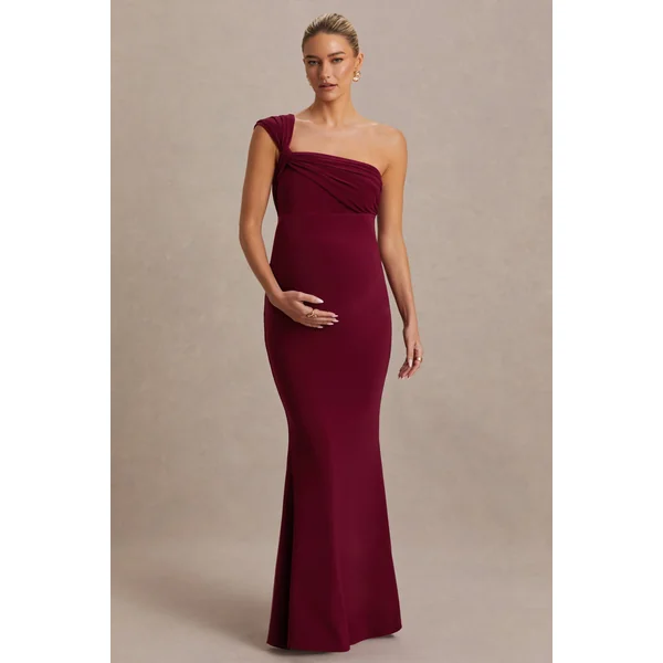 Mila | Robe longue bordeaux à encolure asymétrique