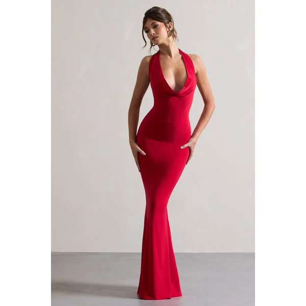 Milani | Robe longue à col bénitier rouge et dos nu