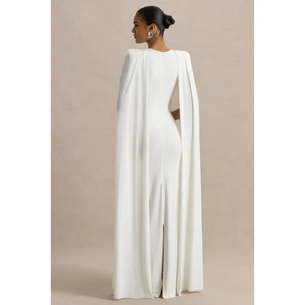 Mimi | Robe longue blanche à col haut et manches-capes