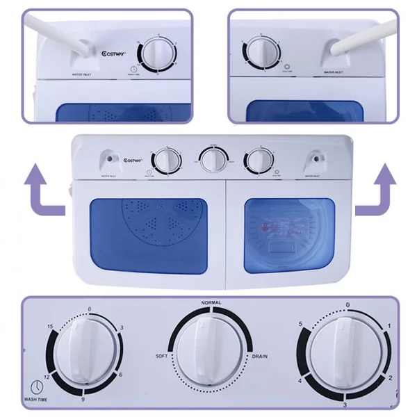 MINI machine à laver 4,5kg Essoreuse Lave-linge double Bac 300W avec minuterie Lavage à sec 3 kg système surchauffe Blanc
