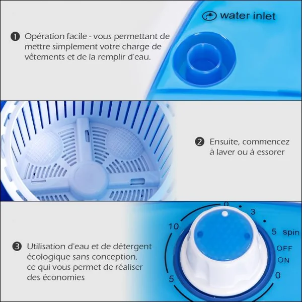Mini Machine à Laver avec Essoreuse à Cuve Unique 2,5 KG Portable avec Fonction de Chronométrage