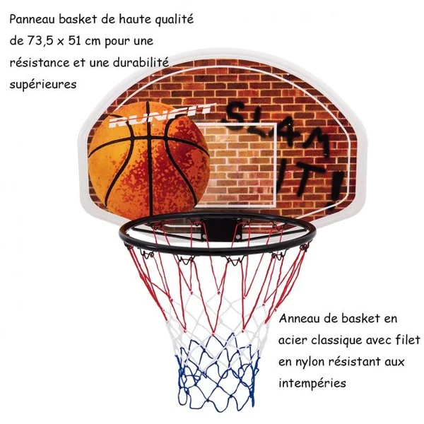 Mini Panier de Basket Mural Filet en Nylon A Fixer en Suspension en Pp+acier 73,5x51cm Φ42cm pour Enfants et Adultes