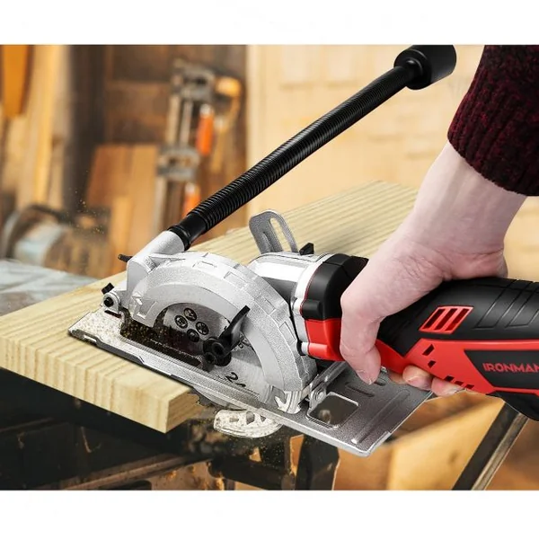 Mini Scie Circulaire à Main Plongeante 705 W avec Lames de 115 mm Découpe 28,5mm à 45° Poignée Ergonomique Rouge