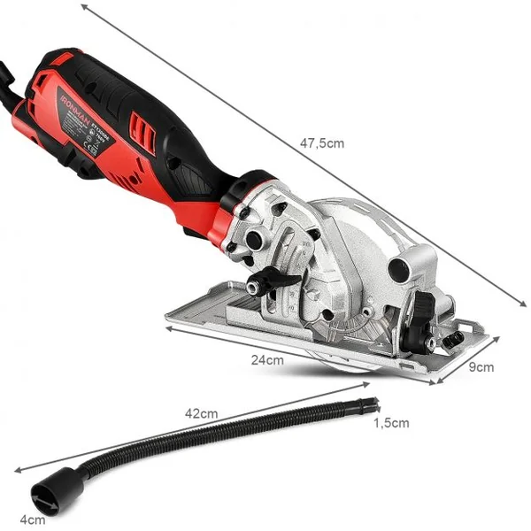 Mini Scie Circulaire à Main Plongeante 705 W avec Lames de 115 mm Découpe 28,5mm à 45° Poignée Ergonomique Rouge