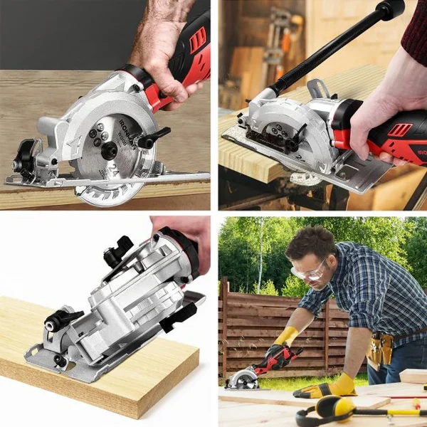 Mini Scie Circulaire à Main Plongeante 705 W avec Lames de 115 mm Découpe 28,5mm à 45° Poignée Ergonomique Rouge