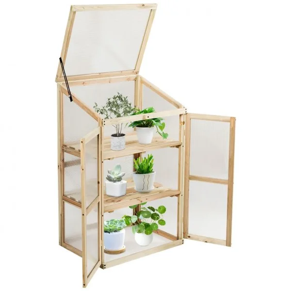 Mini Serre de Jardin Etagères à 3 Niveaux pour Jardin Porche Capacité par Etagère 20 kg en Bois de Sapin 60x45x100cm