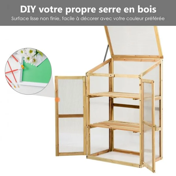 Mini Serre de Jardin Etagères à 3 Niveaux pour Jardin Porche Capacité par Etagère 20 kg en Bois de Sapin 60x45x100cm