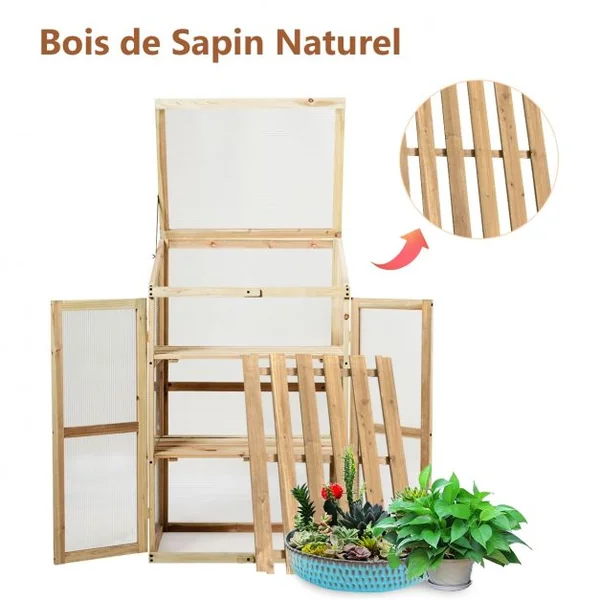 Mini Serre de Jardin Etagères à 3 Niveaux pour Jardin Porche Capacité par Etagère 20 kg en Bois de Sapin 60x45x100cm