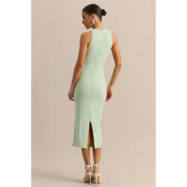 Mirana | Robe mi-longue menthe à encolure haute