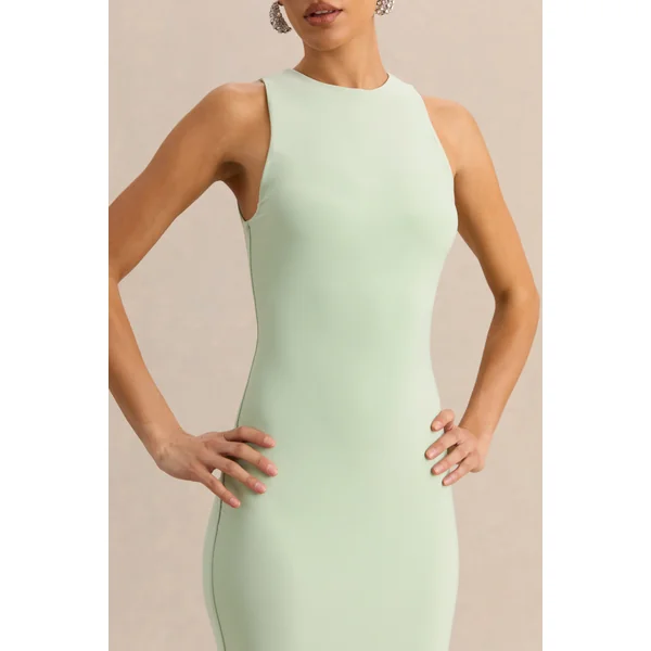 Mirana | Robe mi-longue menthe à encolure haute