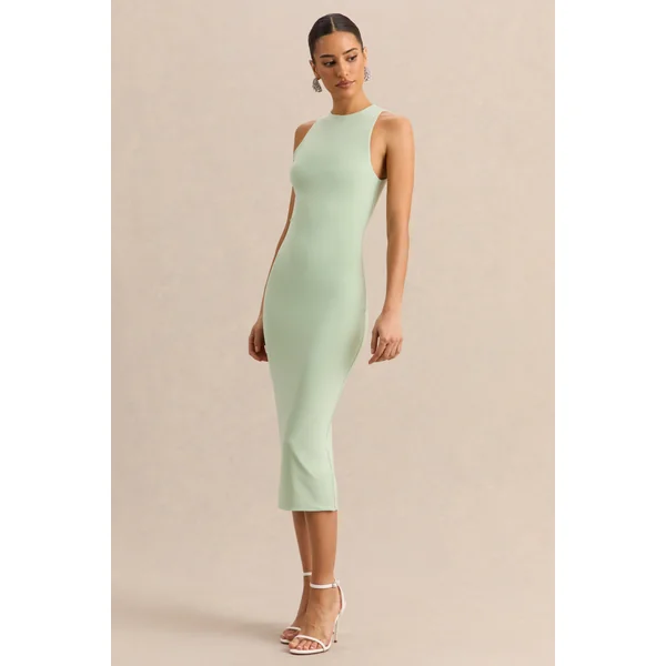Mirana | Robe mi-longue menthe à encolure haute