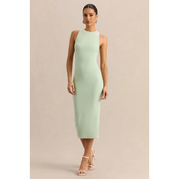 Mirana | Robe mi-longue menthe à encolure haute