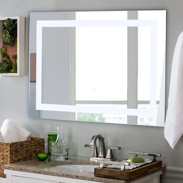 Miroir de Salle de Bain Rectangulaire Mural avec Éclairage LED Intégré et Intelligent en Verre, 70x50x5,5cm, Blanc