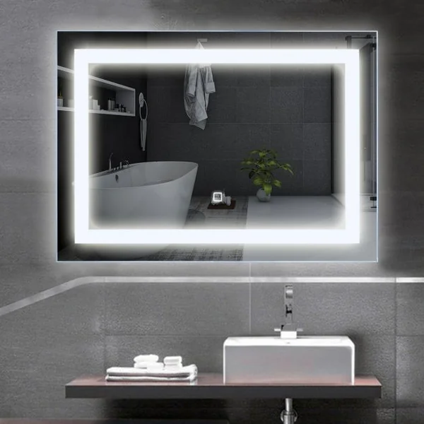 Miroir de Salle de Bain Rectangulaire Mural avec Éclairage LED Intégré et Intelligent en Verre, 70x50x5,5cm, Blanc