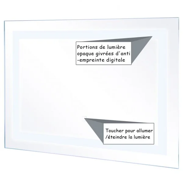 Miroir de Salle de Bain Rectangulaire Mural avec Éclairage LED Intégré et Intelligent en Verre, 70x50x5,5cm, Blanc