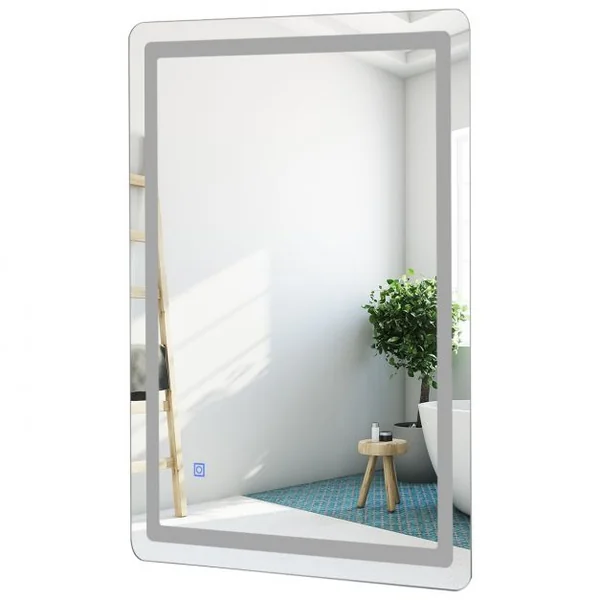 Miroir Mural de Salle de Bain avec Éclairage Led Intégré 50 000 H Blanc Froid 12 V 100 X 60cm Blanc