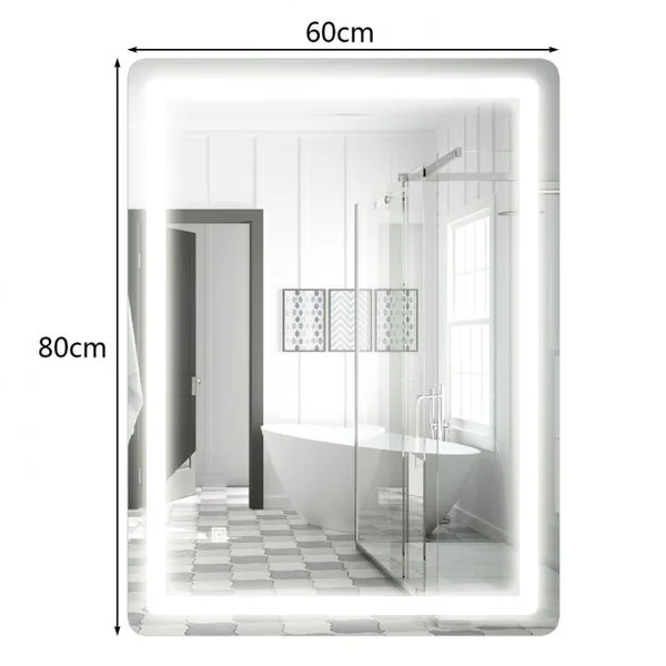 Miroir Mural de Salle de Bain avec Éclairage Led Intégré 50 000h et Commutateur Intelligent 12 V 80x60cm Blanc