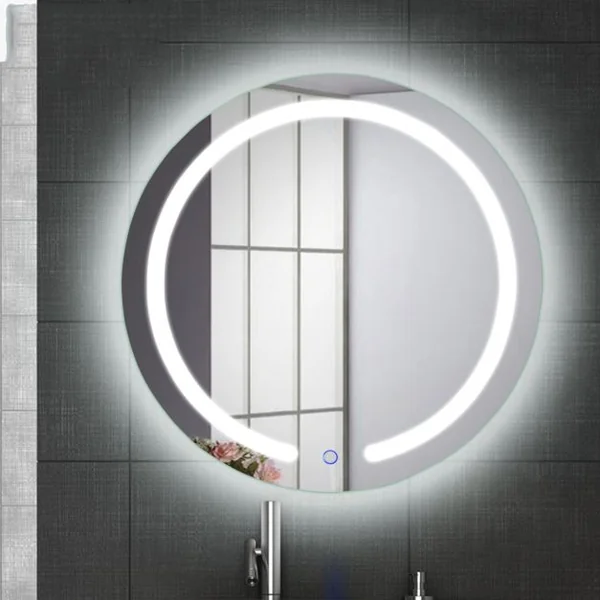 Miroir mural rond 50 cm Miroir de maquillage mural en verre avec interrupteur tactile intelligent LED Lumière blanche