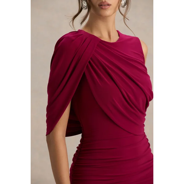 Missy | Mini-robe bordeaux avec manche cape et détails froncés