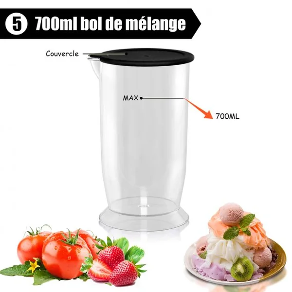 Mixeur Multifonction Inox 1000W Batteur Electrique avec Mélangeur 700ml et Chopper 500ml 1000ml Bol de traitement des aliments Noir