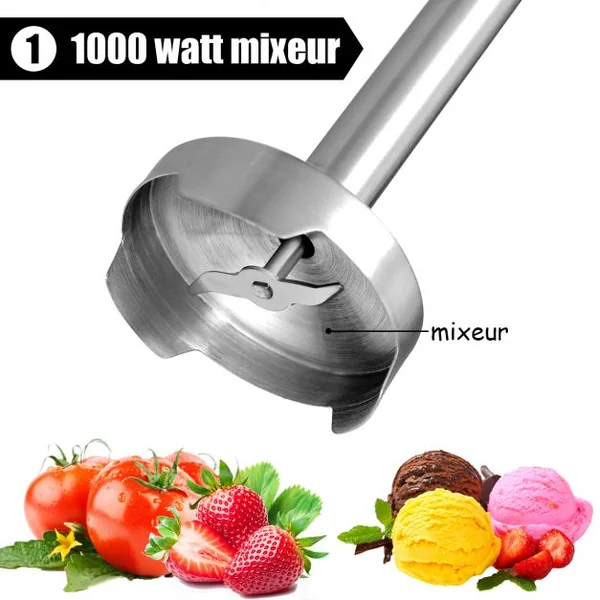 Mixeur Multifonction Inox 1000W Batteur Electrique avec Mélangeur 700ml et Chopper 500ml 1000ml Bol de traitement des aliments Noir