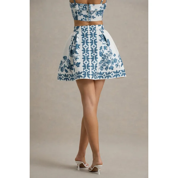 Modella | Mini-Jupe Patineuse Imprimé Porcelaine Bleue
