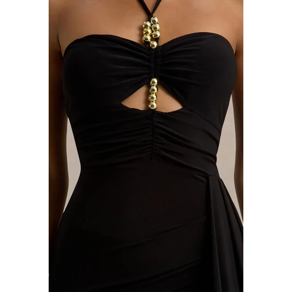 Mohito | Robe longue noire dos nu à découpe et fente