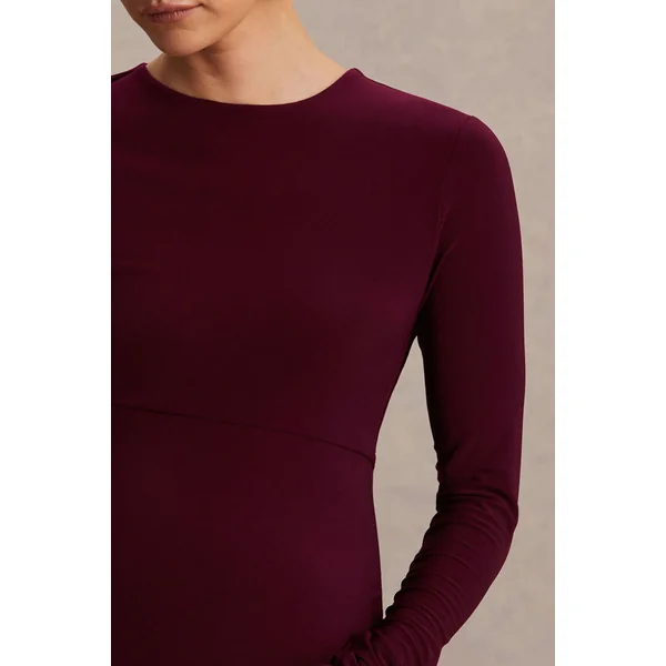 Monroe | Robe longue de maternité bordeaux à encolure ras-du-cou et taille basse