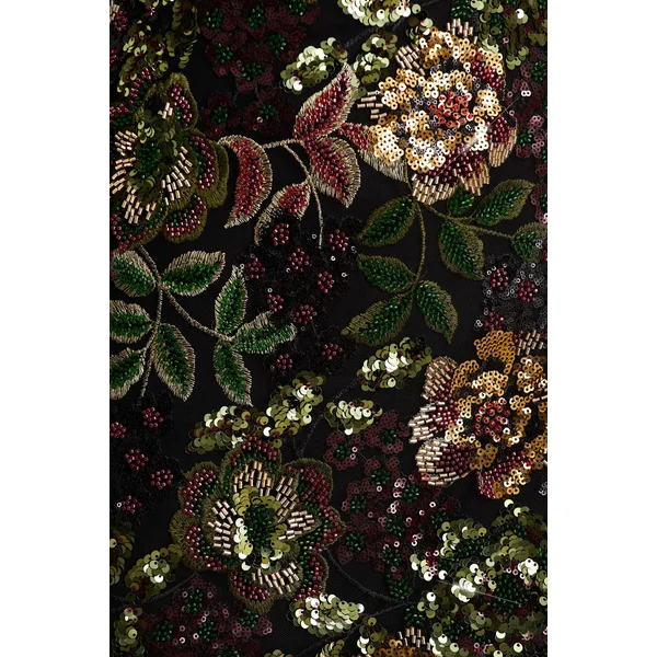 Moonlit | Mini-robe à encolure ras-du-cou en tulle à sequins motif floral d’hiver