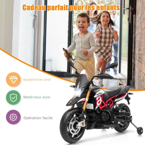 Moto Electrique pour Enfants 12V avec Lumières LED Musique MP3 Roues Antidérapantes 37-95 mois