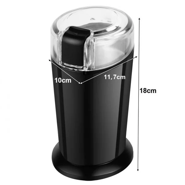 Moulin à Café Electrique 150W Broyeur à Café pour Grains à Moudre Lames en Acier Inoxydable, 11,7x10x19,1cm, Noir