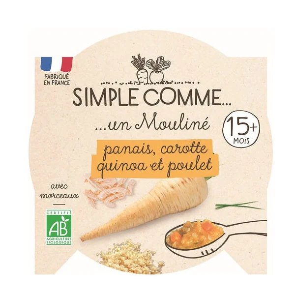Mouliné de panais carotte quinoa et poulet assiette 230g