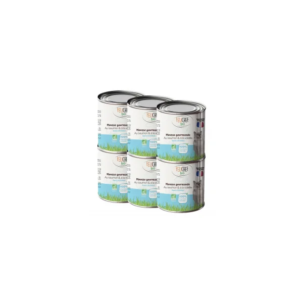 Mousses gourmandes pour chat au saumon et à la volaille - Lot de 6x400g