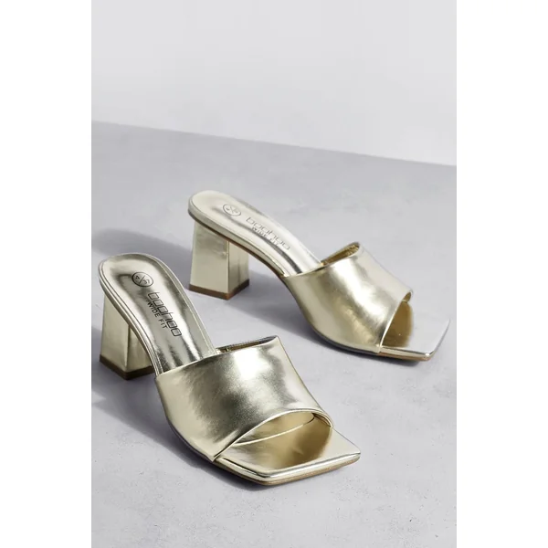 Mules À Talons Carrés Bas Métallisées