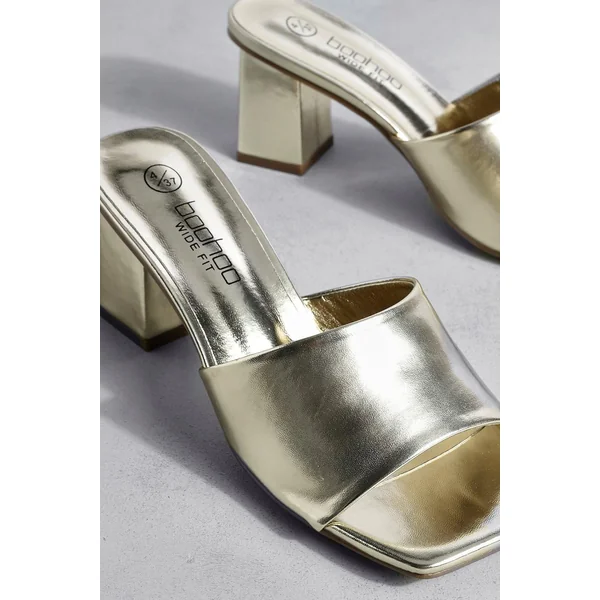 Mules À Talons Carrés Bas Métallisées